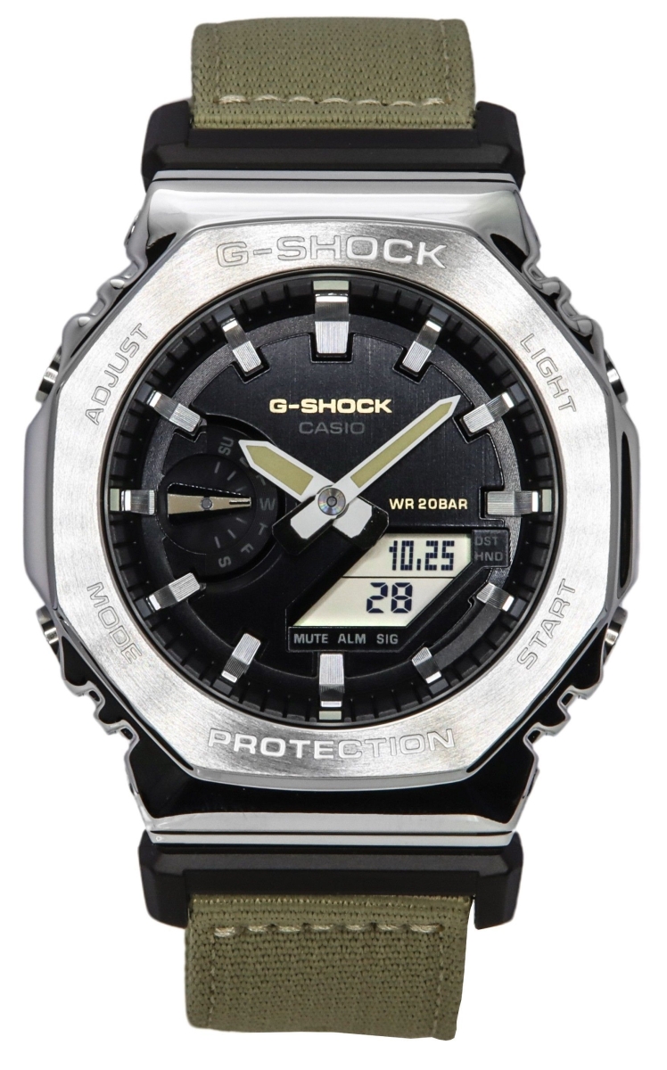 GM-2100C-5A 44.40 x 11.80 mm G-Shock Utility Metal Collection Analog Digital Cloth Strap Black Dial Quartz 200 m Mens Watch -  Casio