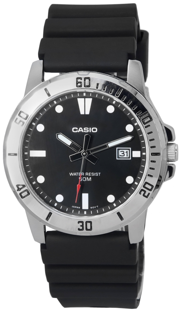 MTP-VD01-1E 45 x 10.30 mm Standard Analog Resin Strap Black Dial Quartz Mens Watch -  Casio