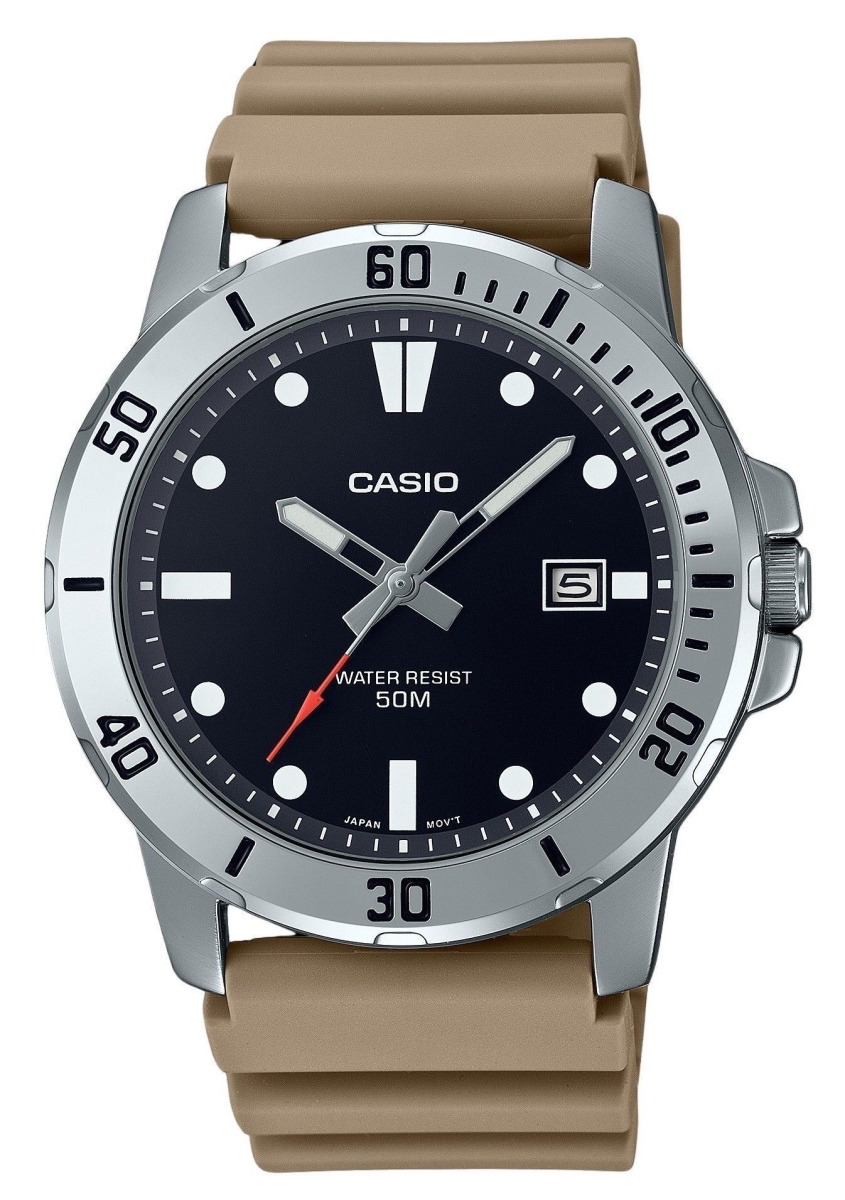 MTP-VD01-5E 45 x 10.30 mm Standard Analog Beige Resin Strap Black Dial Quartz Mens Watch -  Casio