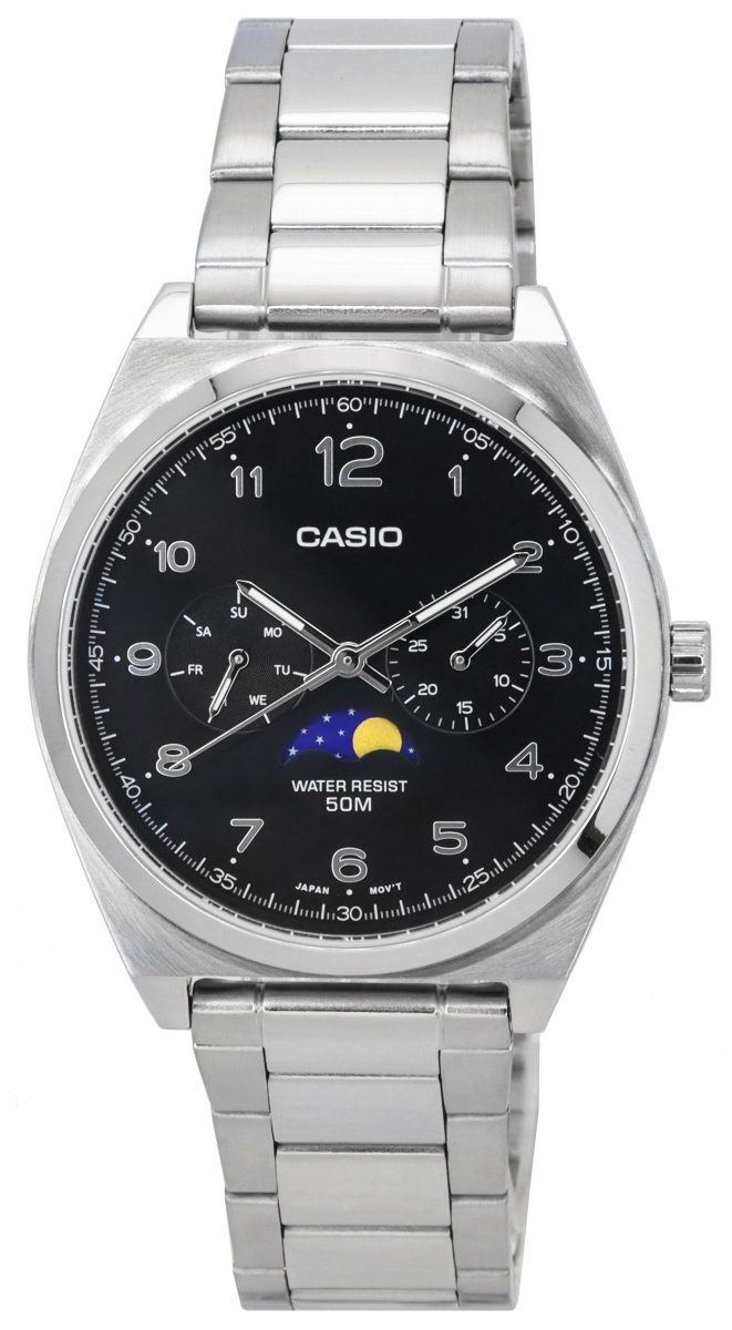 MTP-M300D-1A 40 x 9.30 mm Standard Analog Moon Phase Black Dial Quartz Mens Watch -  Casio