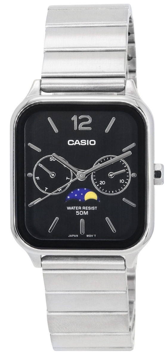 MTP-M305D-1A 34 x 9.30 mm Standard Analog Moon Phase Black Dial Quartz Mens Watch -  Casio