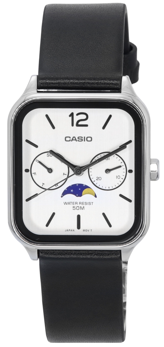 Picture of Casio MTP-M305L-7A 34 x 9.30 mm Standard Analog Moon Phase Leather Strap White Dial Quartz Mens Watch