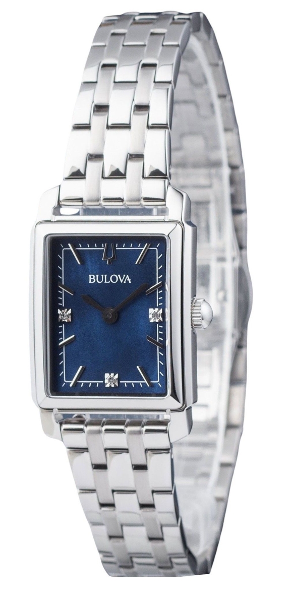 96P245 21 x 7 mm Classic Sutton Diamond Accent Stainless Steel Blue Dial Quartz Womens Watch -  Bulova