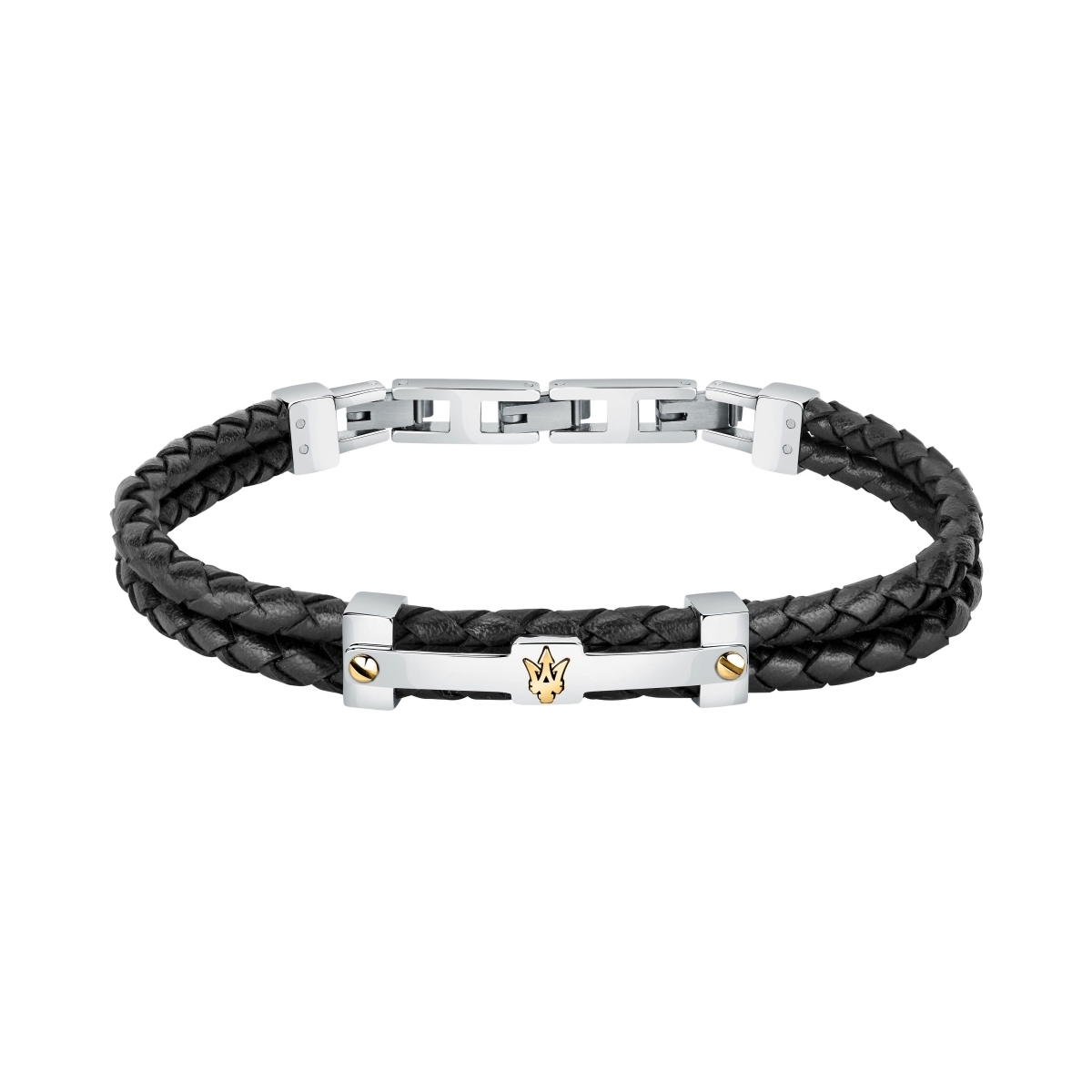 Picture of Maserati Accessories JM422AVE11- Black Leather & Stainless Steel Bracelet for Men