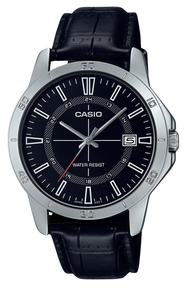 MTP-V004L-1C 41.5 x 8.30 mm Standard Analog Leather Strap Black Dial Quartz Mens Watch -  Casio