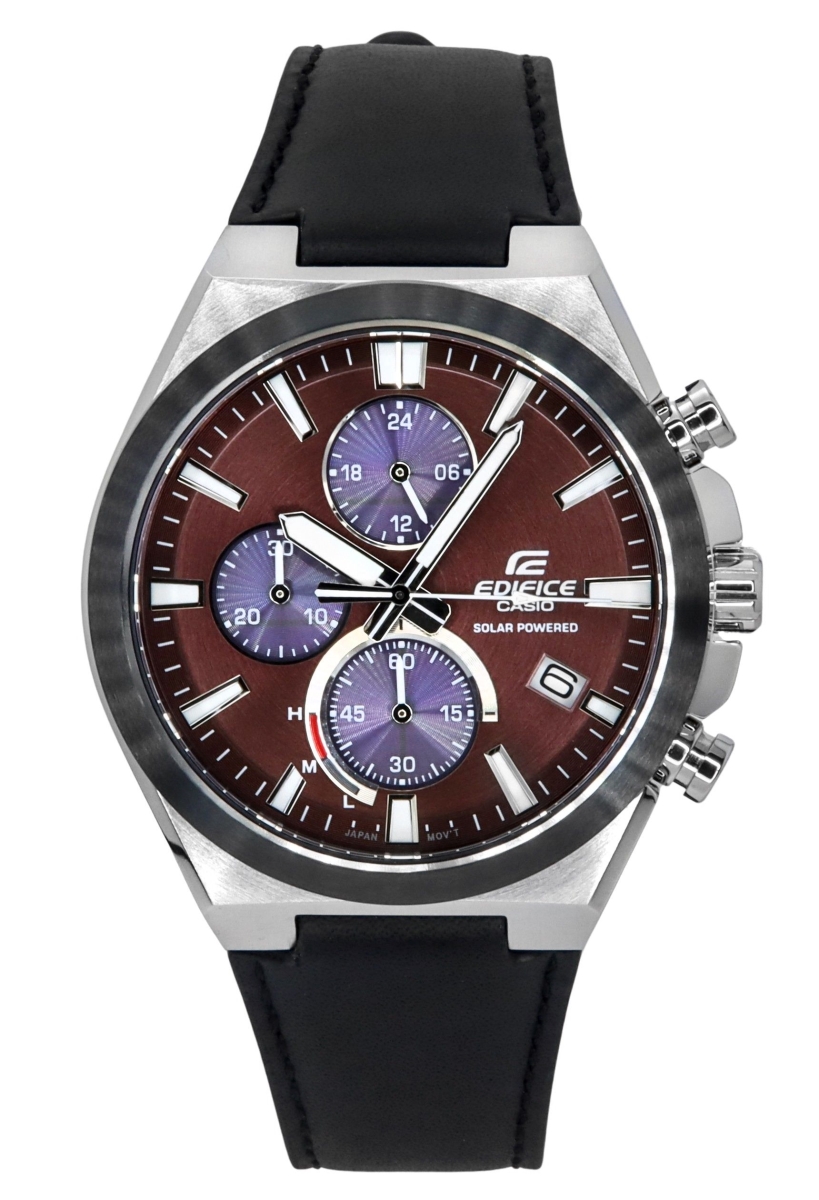 Picture of Casio EQS-950BL-5A 44 x 12 mm Edifice Analog Chronograph Leather Strap Burgundy Dial Solar 100 m Mens Watch