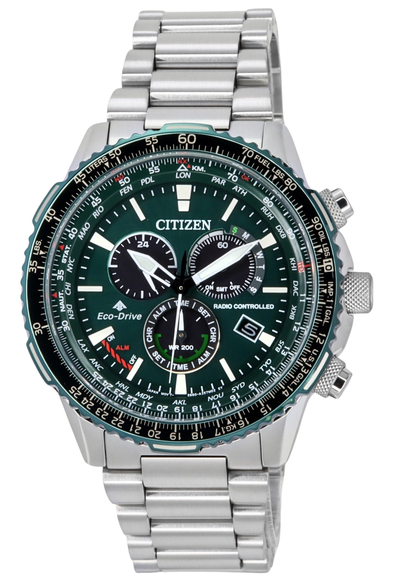 CB5004-59W 46 x 13.70 mm Promaster Sky A-T Radio Controlled Chronograph Green Dial Eco-Drive Divers 200 m Mens Watch -  CITIZEN