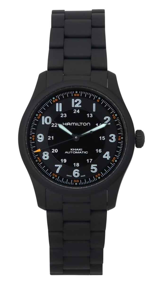 H70215130 38 x 11.68 mm Khaki Field PVD Coated Titanium Black Dial Automatic 100 m Mens Watch -  HAMILTON