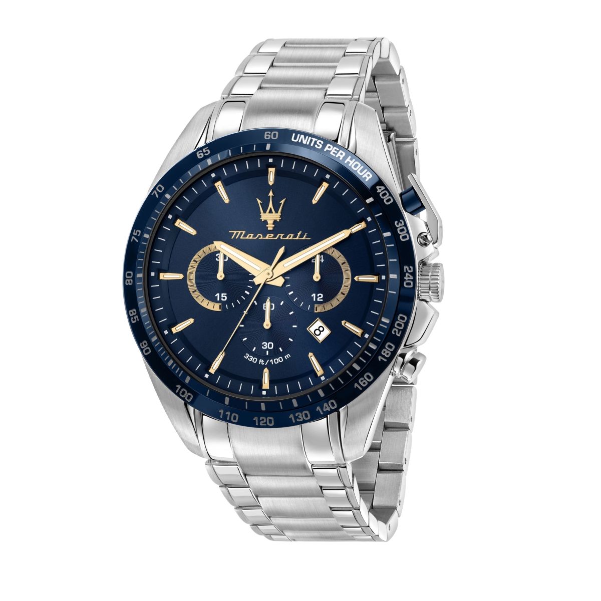 R8873612052- 45 x 12 mm Traguardo Limited Edition Chronograph Stainless Steel Blue Dial Quartz 100 m Mens Watch -  Maserati