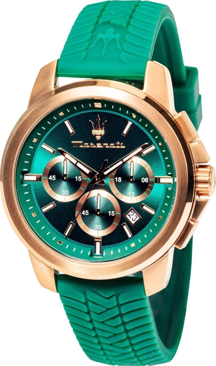 R8871621038- 44 x 11 mm Successo Lifestyle Chronograph Rubber Strap Green Dial Quartz Mens Watch -  Maserati