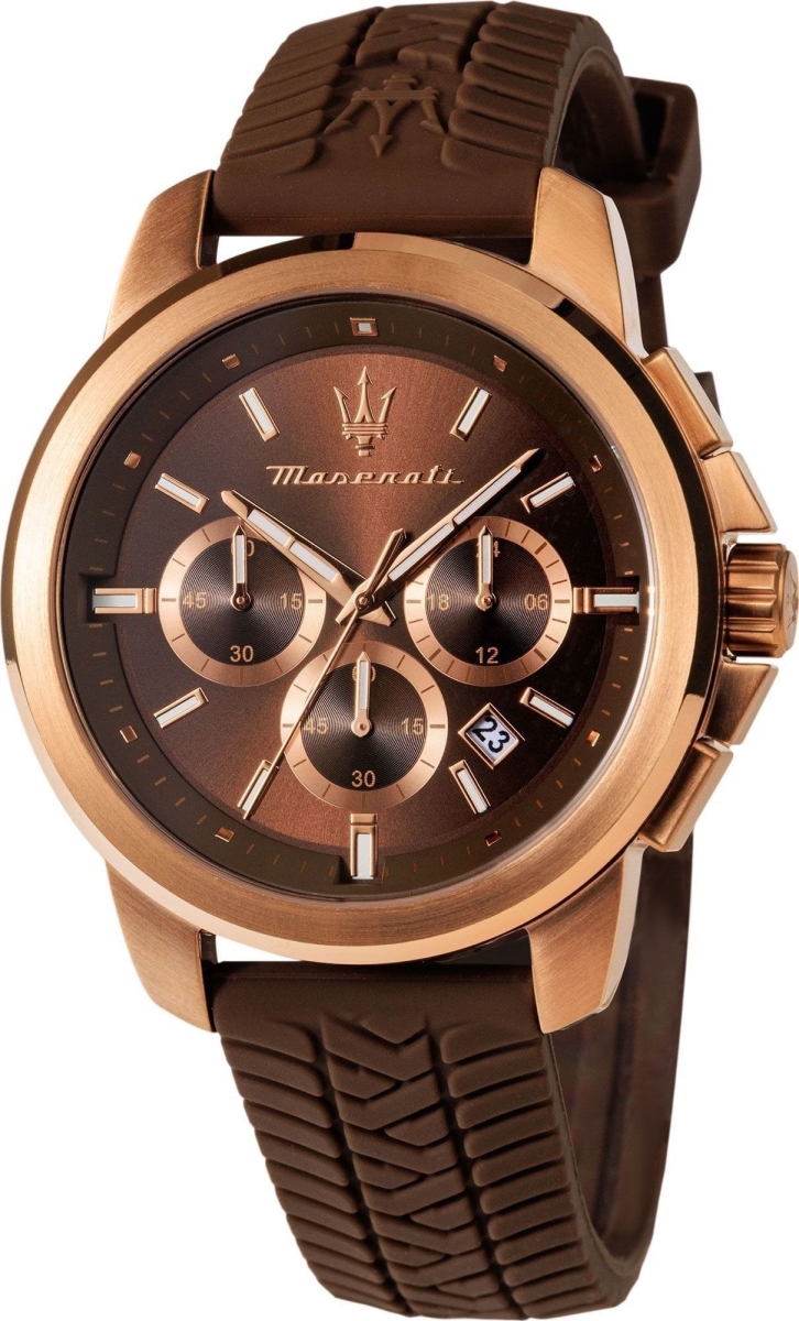 R8871621039 44 x 11 mm Successo Lifestyle Chronograph Rubber Strap Brown Dial Quartz Mens Watch -  Maserati