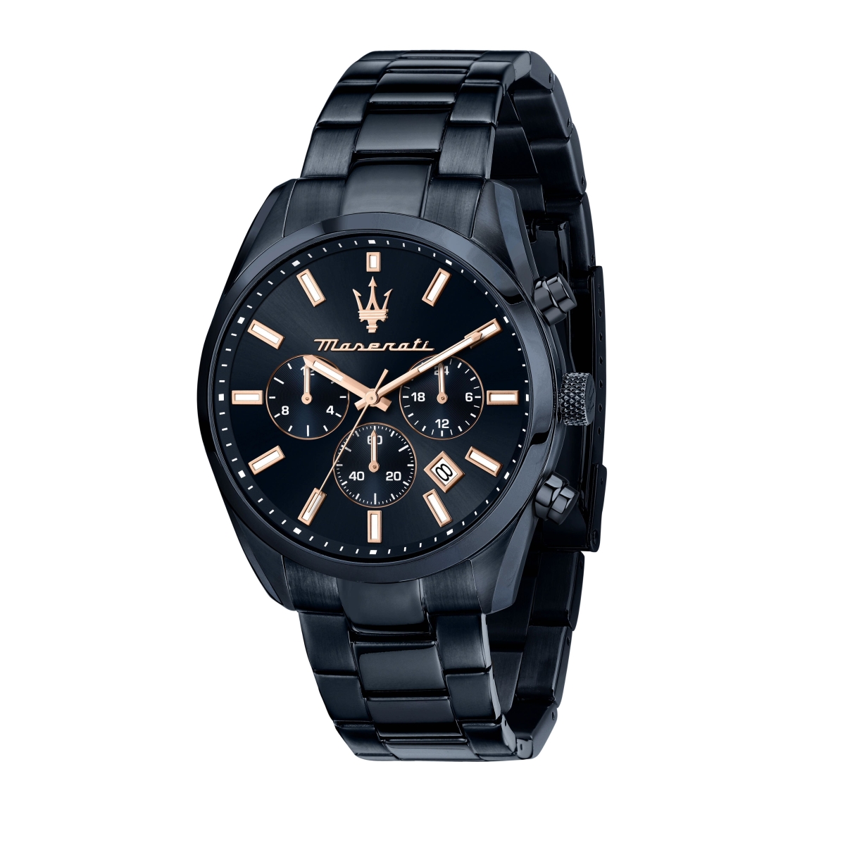R8873626003- 43 x 11 mm Attrazione Chronograph Stainless Steel Navy Blue Multifunction Dial Quartz Mens Watch -  Maserati