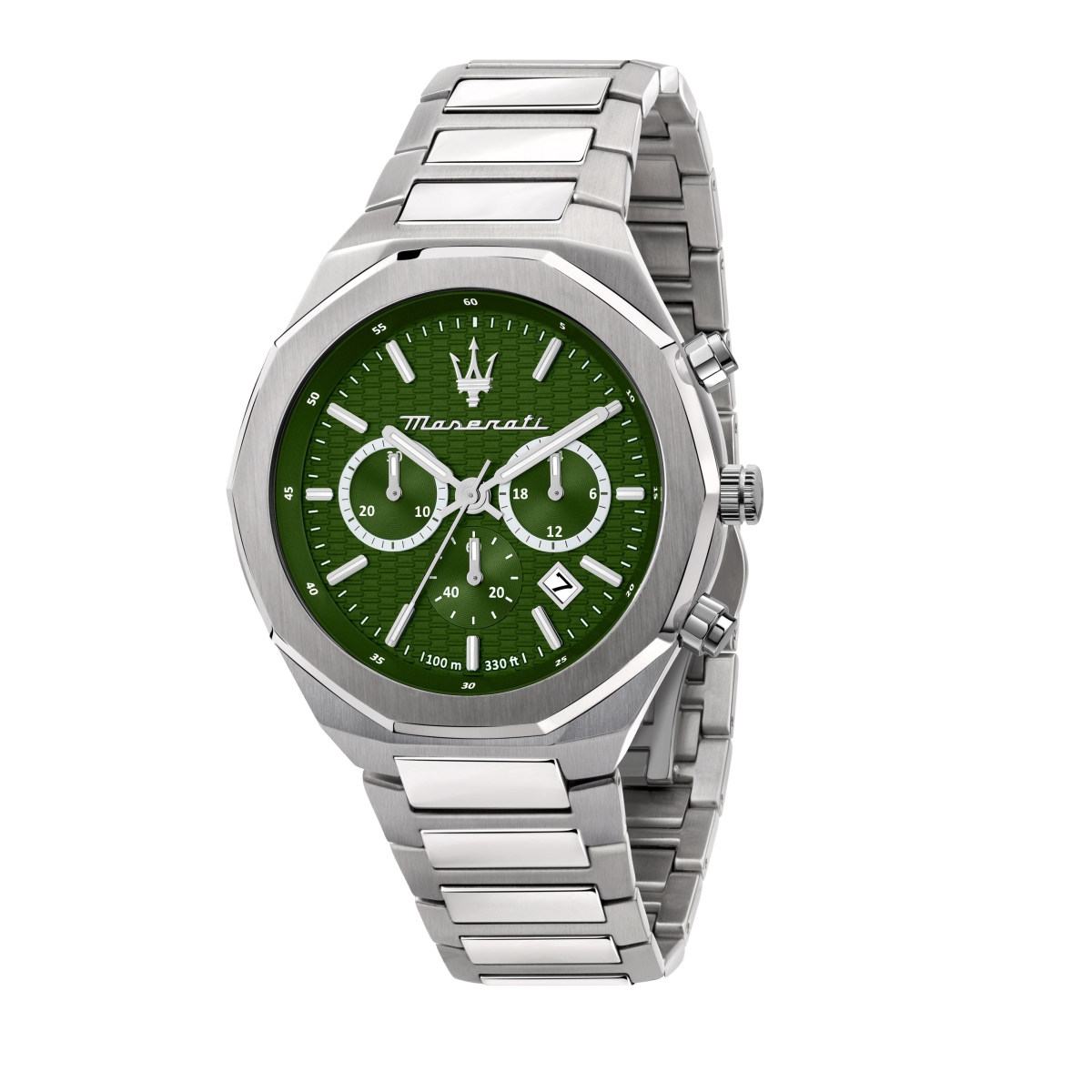 R8873642011- 45 x 12 mm Stile Chronograph Stainless Steel Green Dial Quartz 100 m Mens Watch -  Maserati