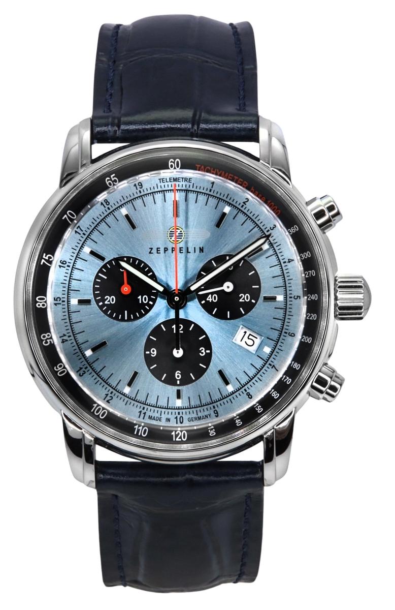 Picture of Zeppelin Z88862 Mens LZ 14 Marine Chronograph Leather Strap Ice Blue Dial Quartz Watch
