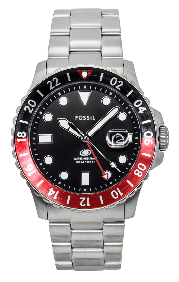 FS6092 Mens Blue GMT Stainless Steel Black Dial Quartz 100M watch