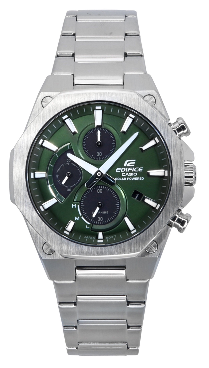 EFSS570D3A Mens Edifice Slim Line Analog Chronograph Stainless Steel Green Dial Solar 100M Watch