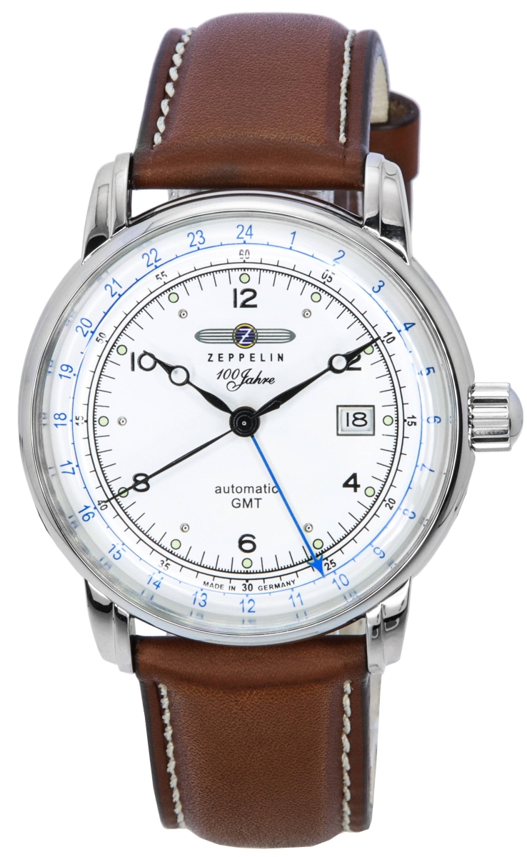 Z86661 Mens 100 Jahre GMT Leather Strap Silver Dial Automatic Watch