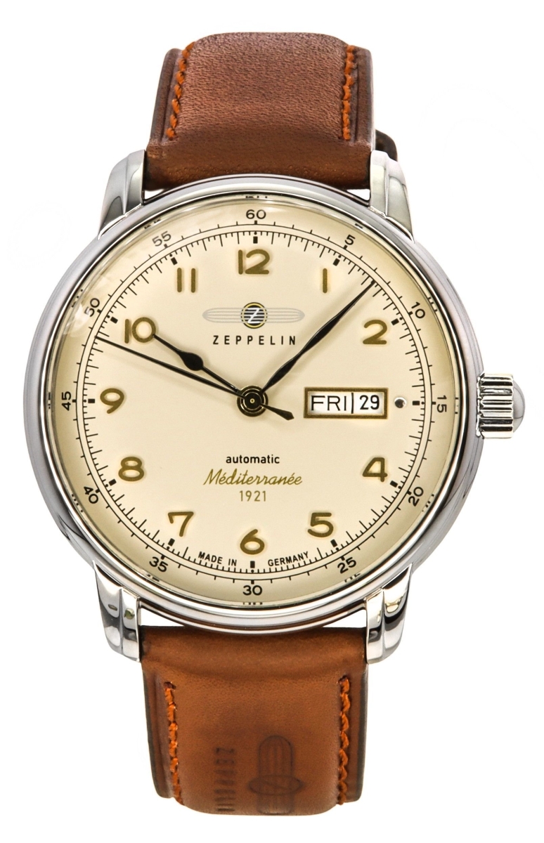Picture of Zeppelin Z96645 Mens Mediterranee 1921 Leather Strap Beige Dial Automatic Watch