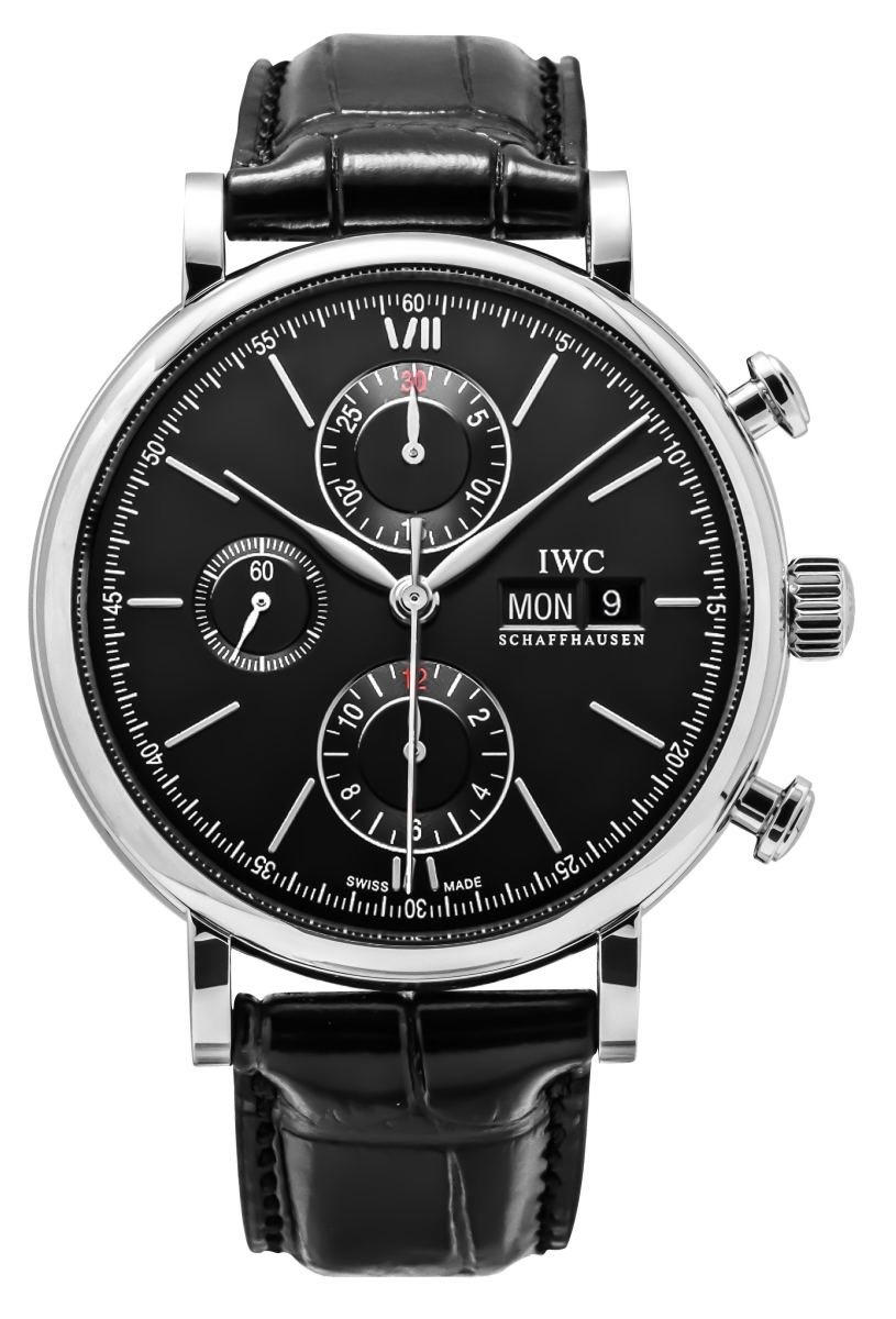 IW391029 Portofino Chronograph Leather Strap Black Dial Automatic Mens Watch