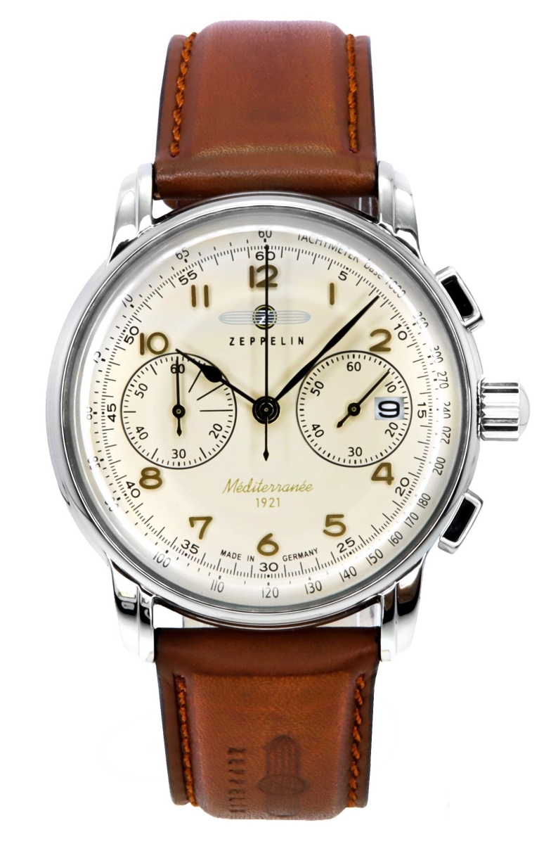 Picture of Zeppelin Z96705 Mens Mediterranee Chronograph Leather Strap Beige Dial Quartz Watch