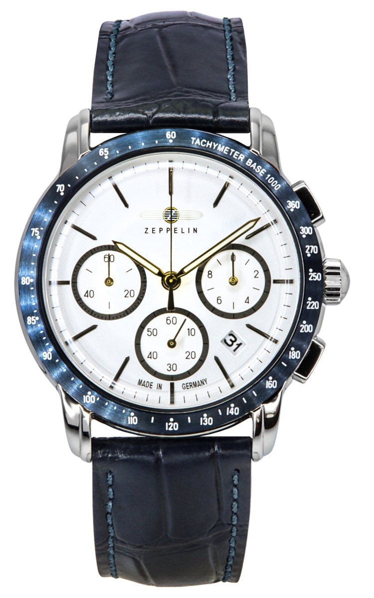 Picture of Zeppelin Z88781 Mens York Chronograph Leather Strap White Dial Quartz Watch