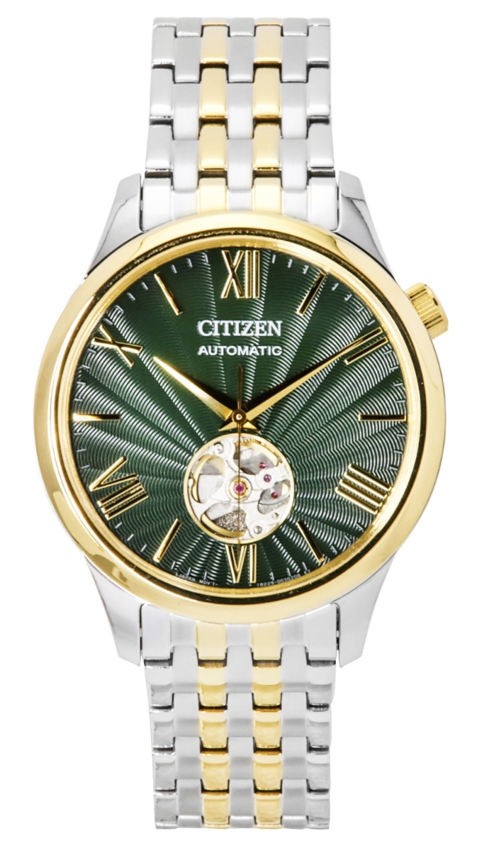 Picture of Citizen NH9134-83X Mens Two Tone Stainless Steel Open Heart Green Dial Automatic Watch
