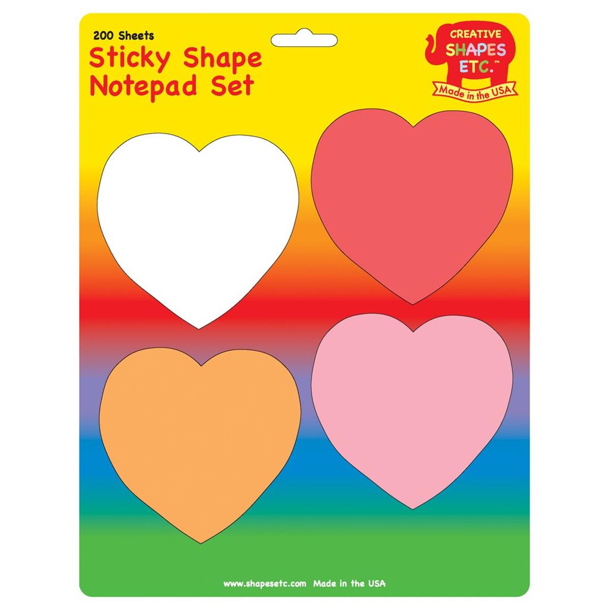 SE-0978 4.5 x 4 in. Color Sticky Shape Notepad Set, Valentines Day - 200 Sheets per Pack