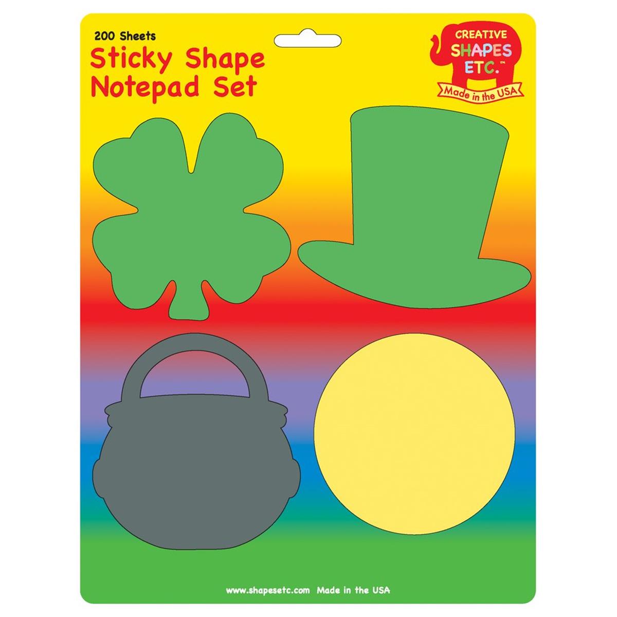 SE-0979 4.5 x 4 in. Color Sticky Shape Notepad Set, St. Patricks Day - 200 Sheets per Pack