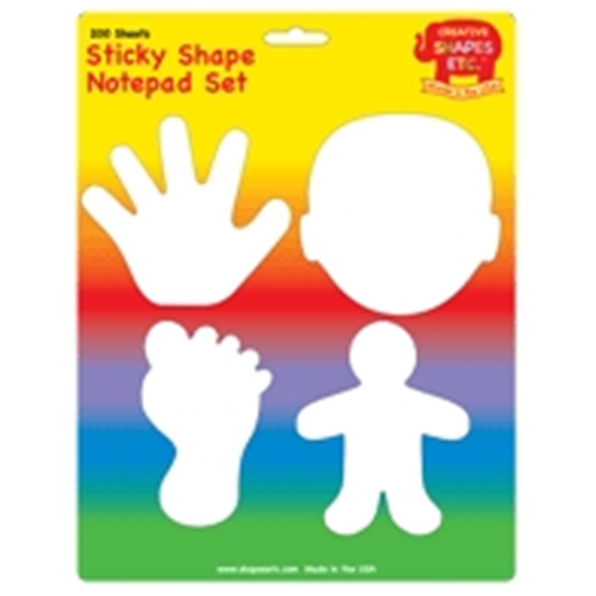 SE-0991 4.5 x 4 in. Color Sticky Shape Notepad Set, Body Parts - 200 Sheets per Pack