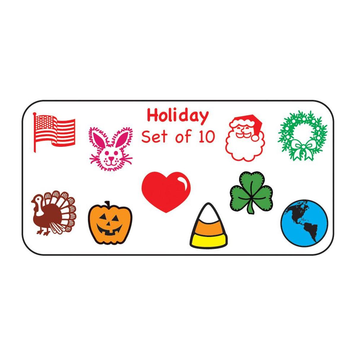 Picture of Creative Shapes Etc SE-0490 0.5 x 0.5 in. Incentive Stamp Set, Holiday - 10 Count