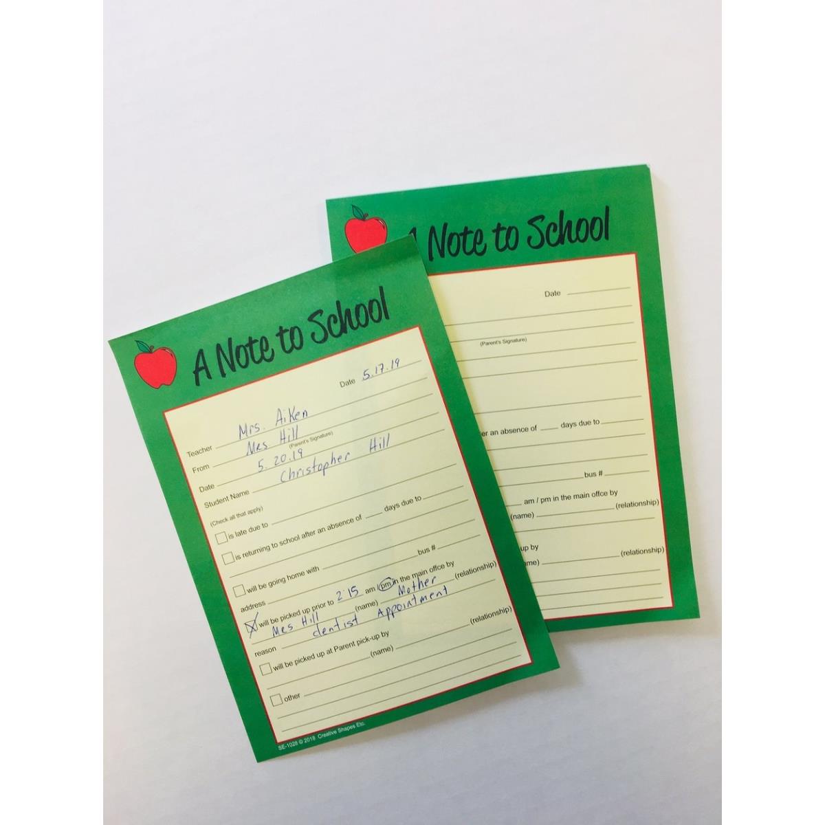 SE-1028 9 x 6 in. Notes to Parents, A Note to School - 50 Sheets per Pack