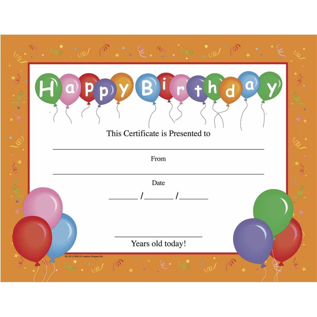 Picture of Creative Shapes Etc SE-3212 8.5 x 11 in. Birthday Certificate - 30 Sheets per Pack