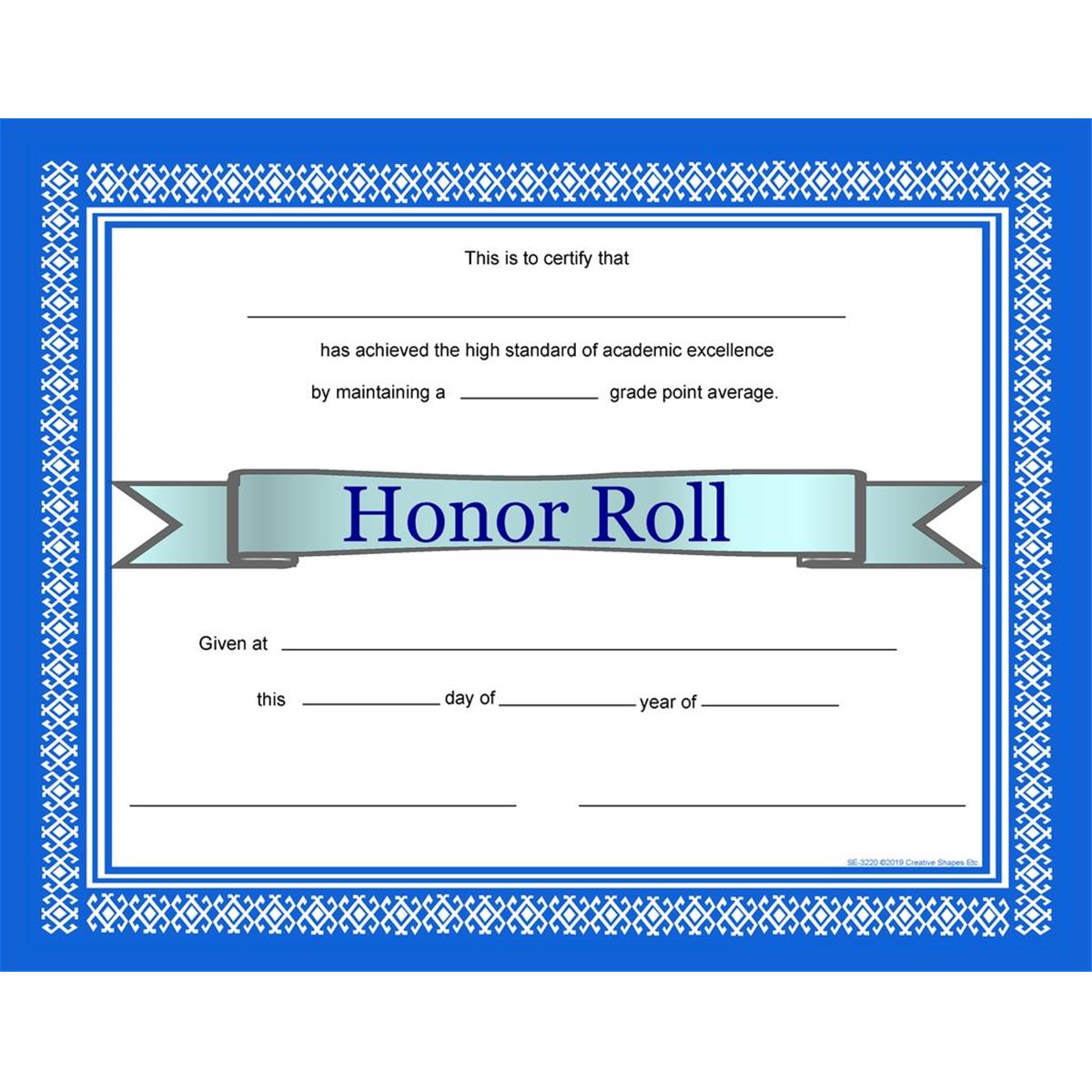 Picture of Creative Shapes Etc SE-3220 8.5 x 11 in. Honor Roll Certificate - 30 Sheets per Pack