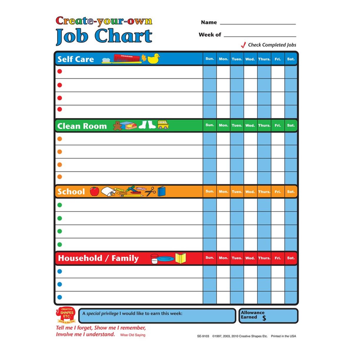 Picture of Creative Shapes Etc SE-9103 8.5 x 11 in. Job Chart&#44; Create Your Own - 30 Sheets per Pack