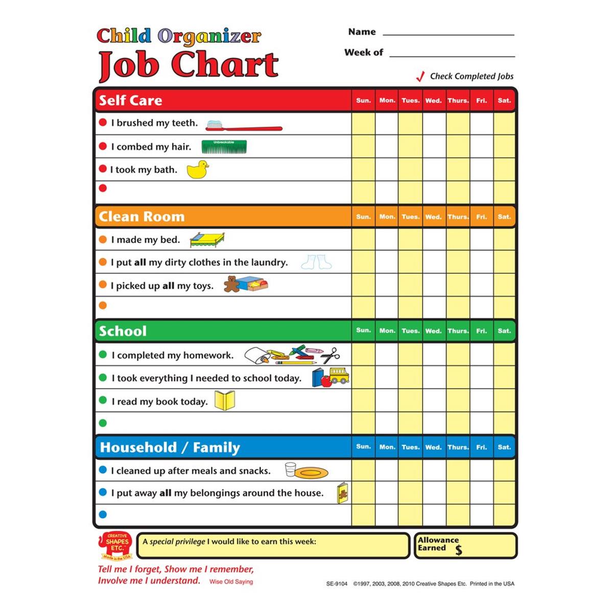 Picture of Creative Shapes Etc SE-9104 8.5 x 11 in. Job Chart&#44; Child Organizer - 30 Sheets per Pack