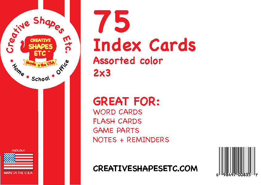 SE-0835 2 x 3 in. Blank Index Cards, Assorted Color