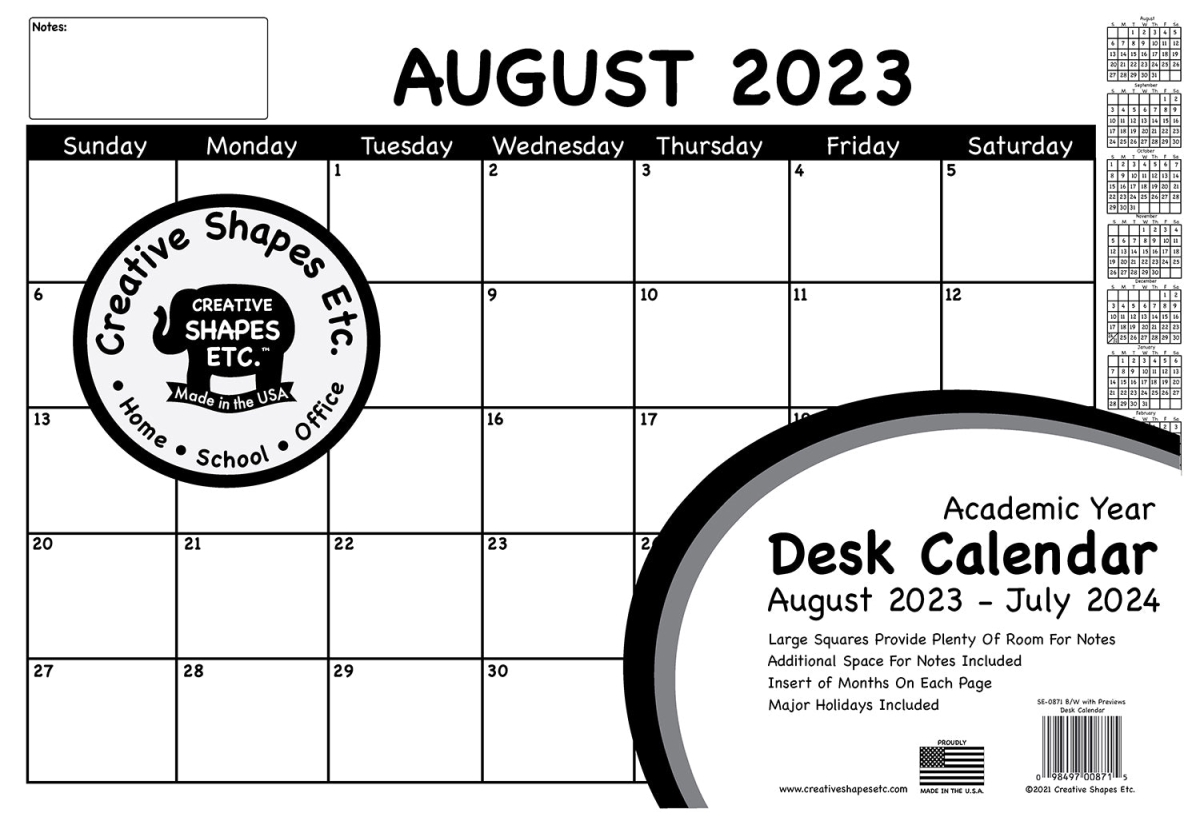 Picture of Creative Shapes Etc SE-0872 2 x 2.4 in. Academic Year Desk Calendar with Previews&#44; Black & White - Set of 2