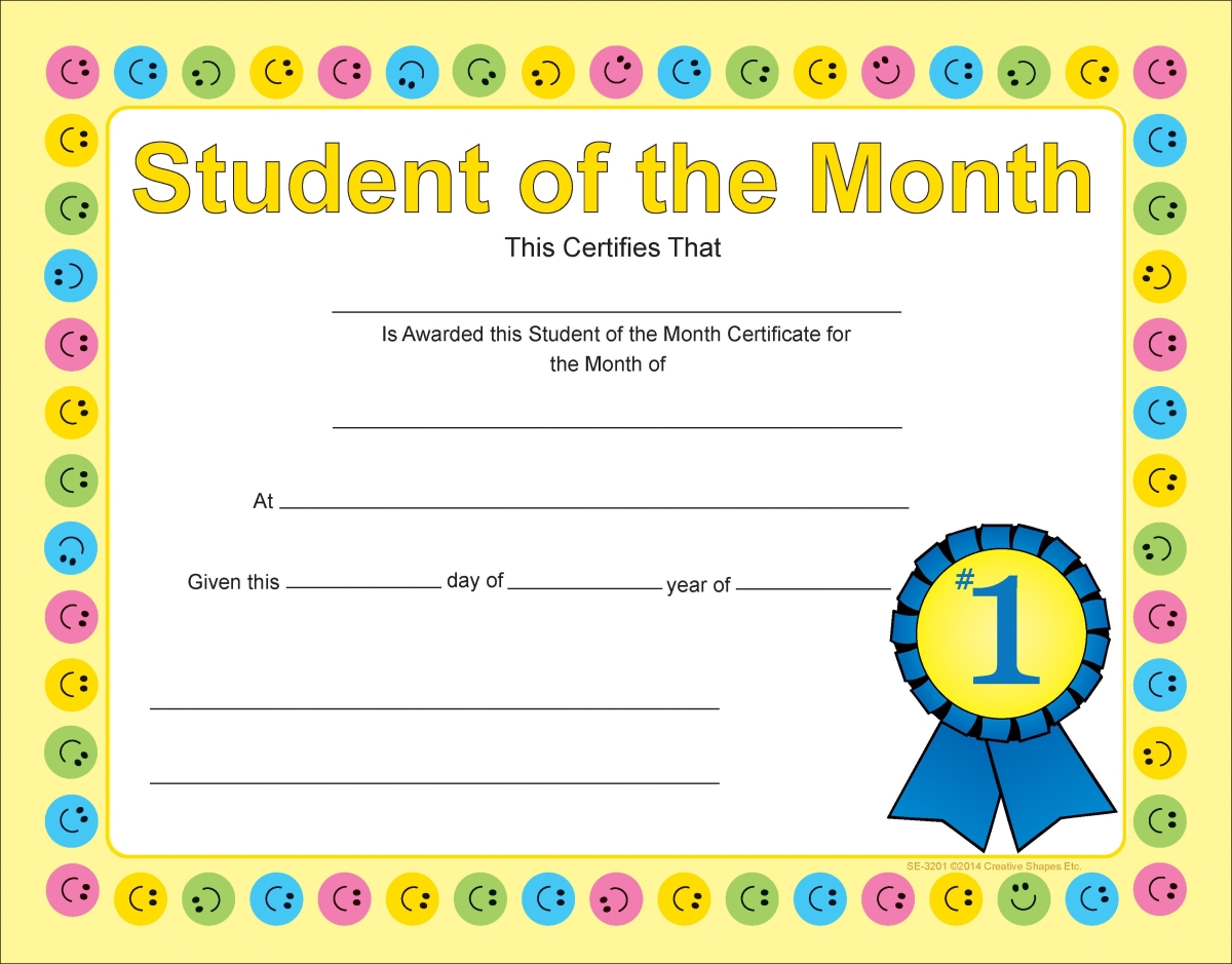 SE-3201 11 x 8.5 in. Student of the Month Recognition Certificate
