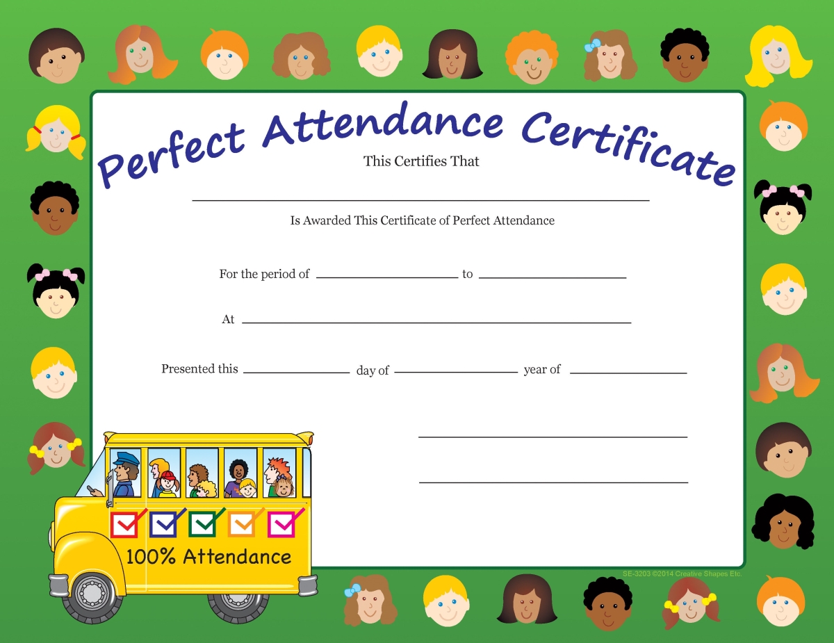 SE-3203 11 x 8.5 in. Perfect Attendance Recognition Certificate
