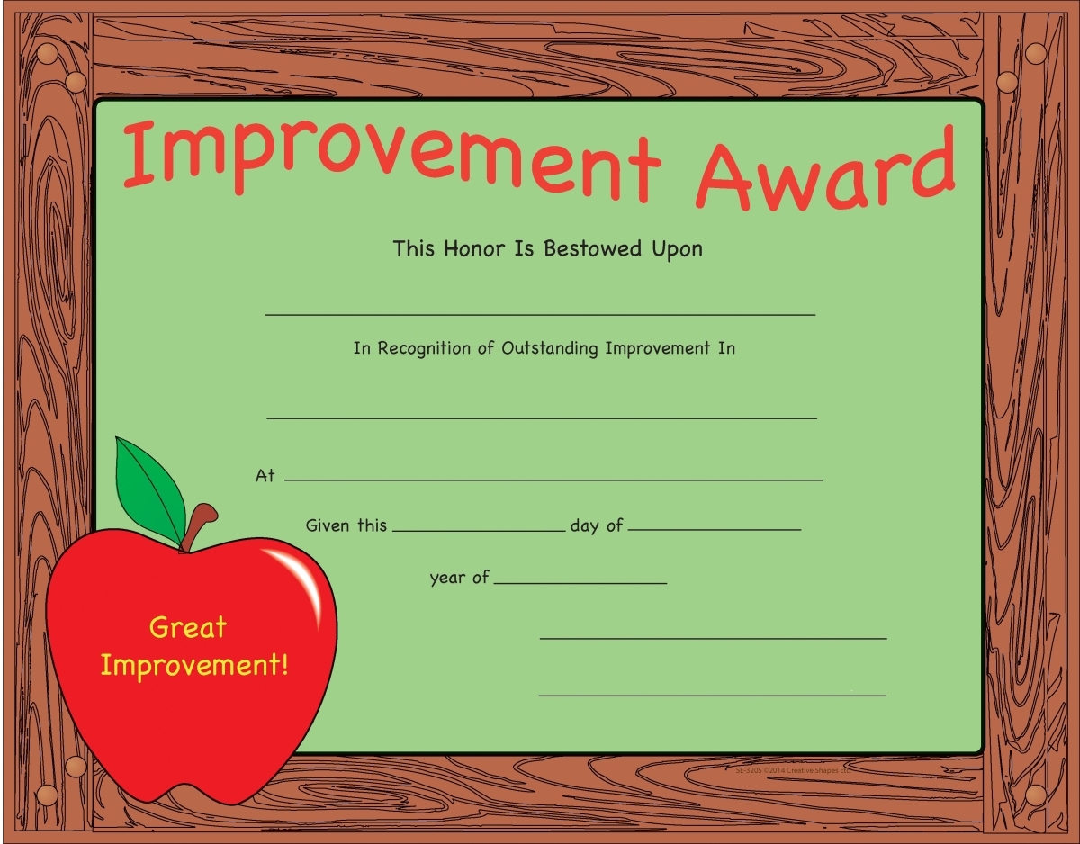 SE-3205 11 x 8.5 in. Improvement Award Recognition Certificate