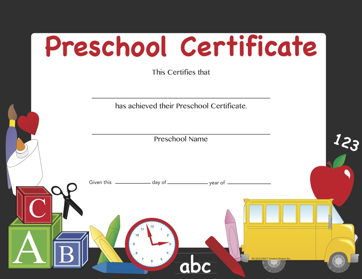 SE-3215 11 x 8.5 in. Recognition Certificate - Preschool Certificate