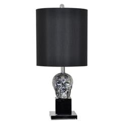 27 in. Black Skull Table Lamp with A Black Silk & Chrome Lined Shade