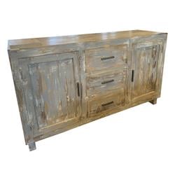 CVFNR658 Heavily Bengal Manor Mango Wood 2 Door 3 Drawer Sideboard, Distressed Grey -  Crestview Collection