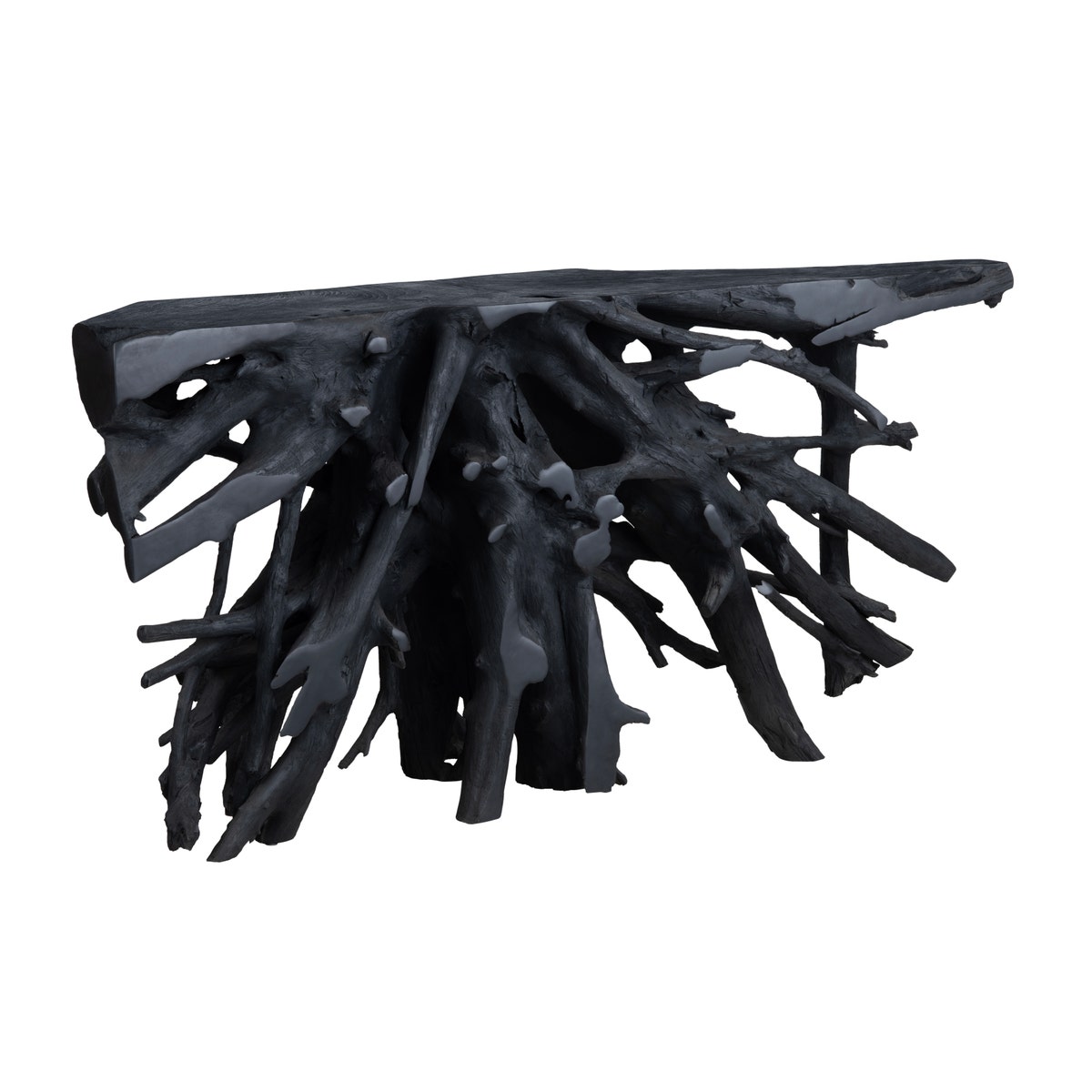 CVFDR1018 31 x 16 x 64 in. Batu Black Teak Root Console Table, Black