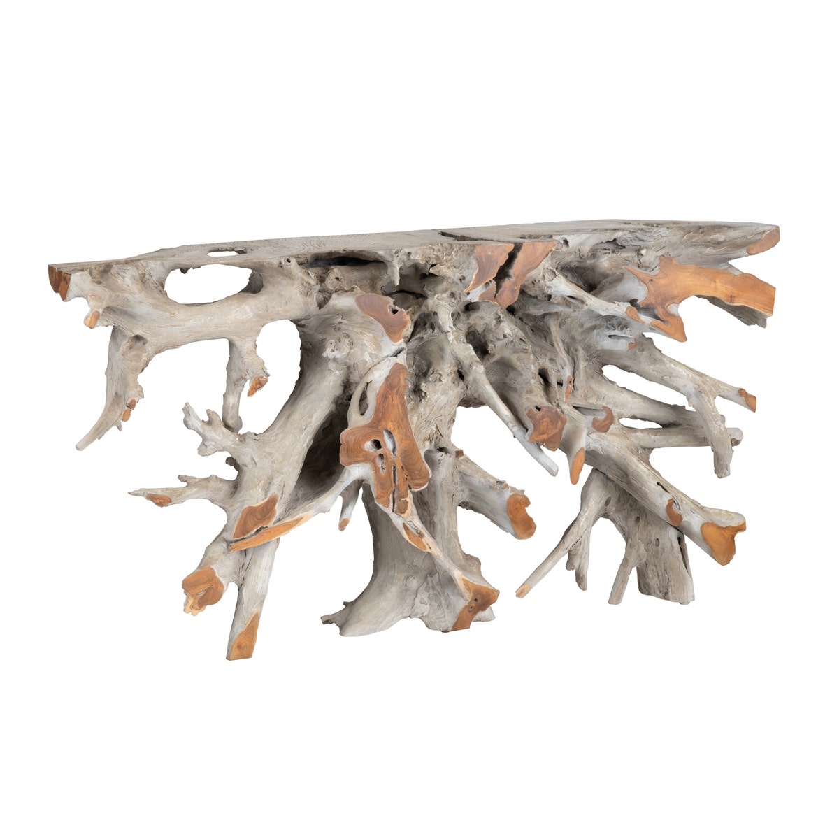 CVFDR1019 31 x 16 x 64 in. Tiga Light Natural Teak Root Console Table, Natural