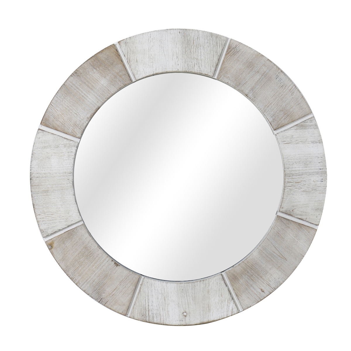 CVTMR1824 34 in. Langley Two Toned Whitewashed Circular Wooden Wall Mirror, White & Natural