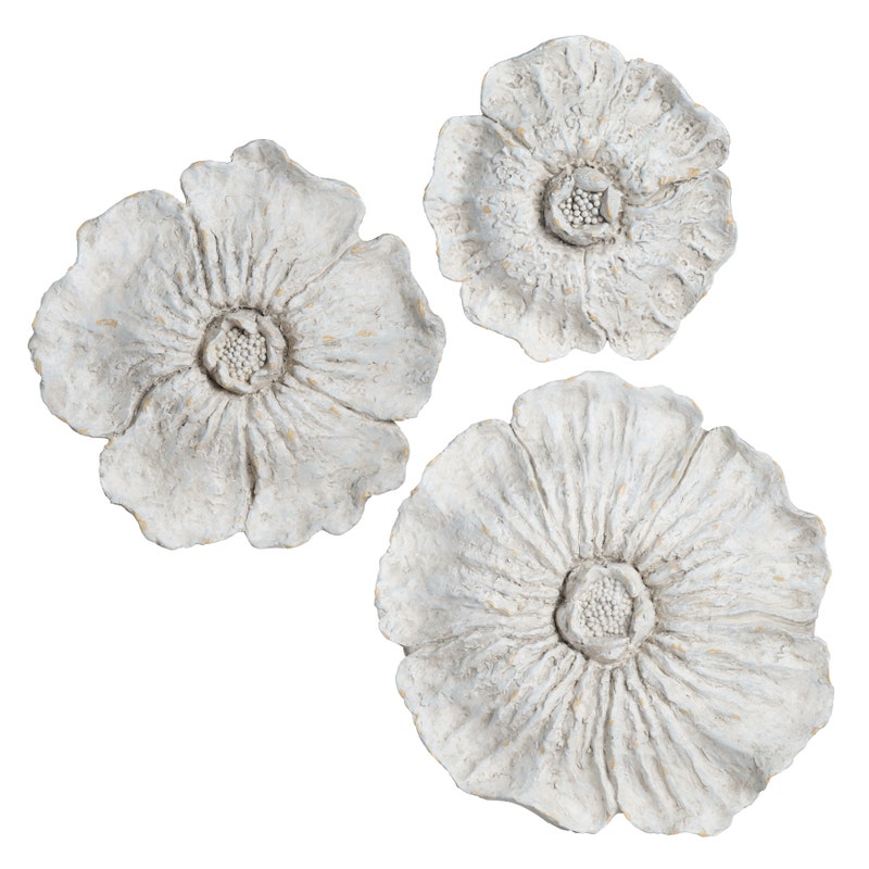 CVBWF1763 21.18 in. White Wash Flowers Canvas Wall Art, White - Set of three