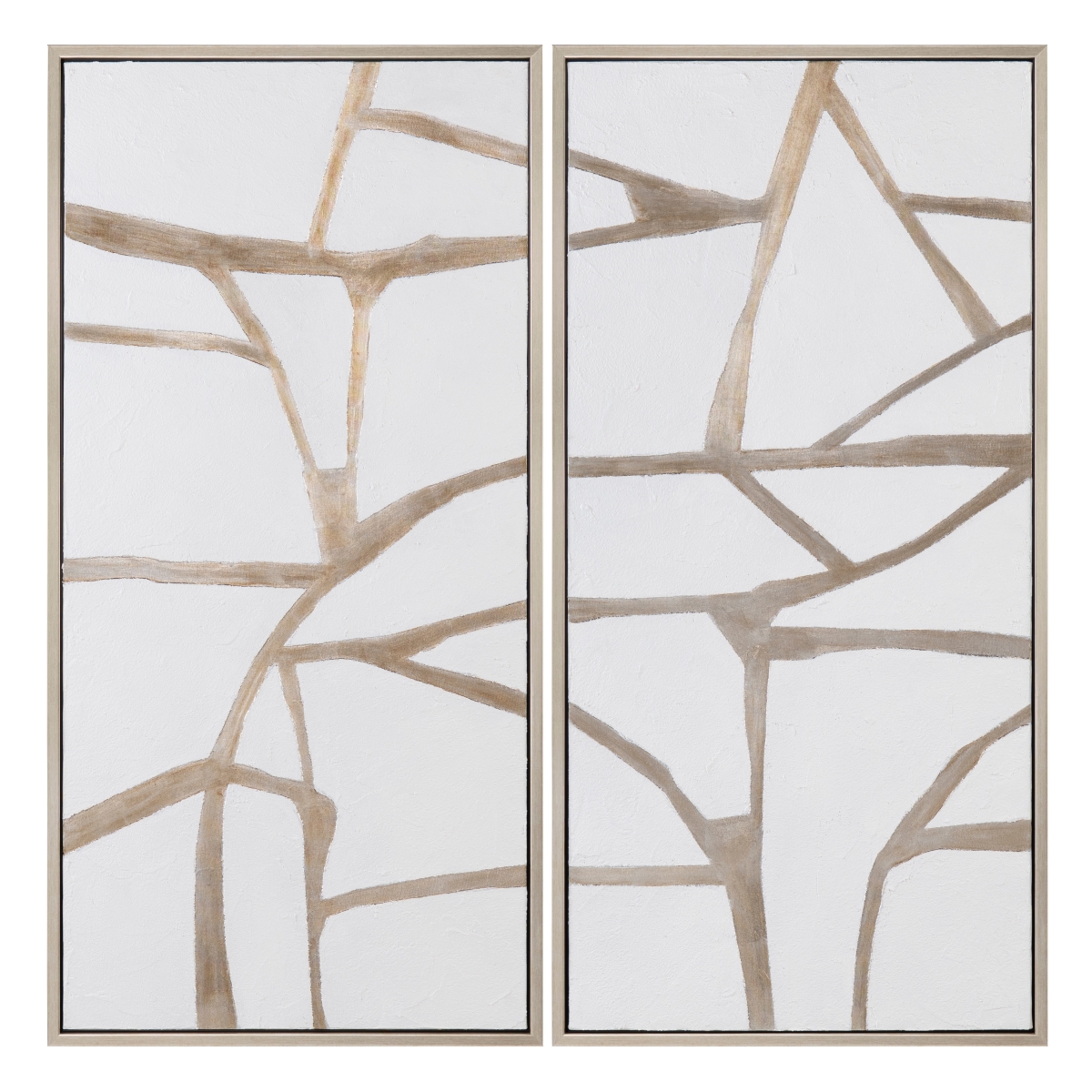 CVTOP3237 25.6 in. Silverlines Canvas Art, Silver & White - Set of 2