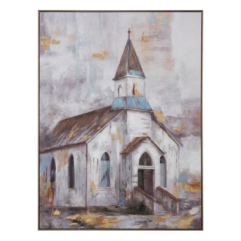 CVTOP3246 30 in. Steeple Canvas Art, Blue & Brown