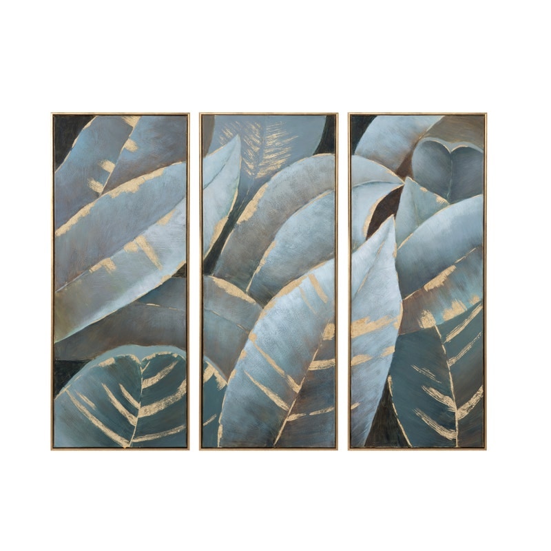 CVBZWF132 21 in. Stylized Palms Canvas Art, Blue & Gold